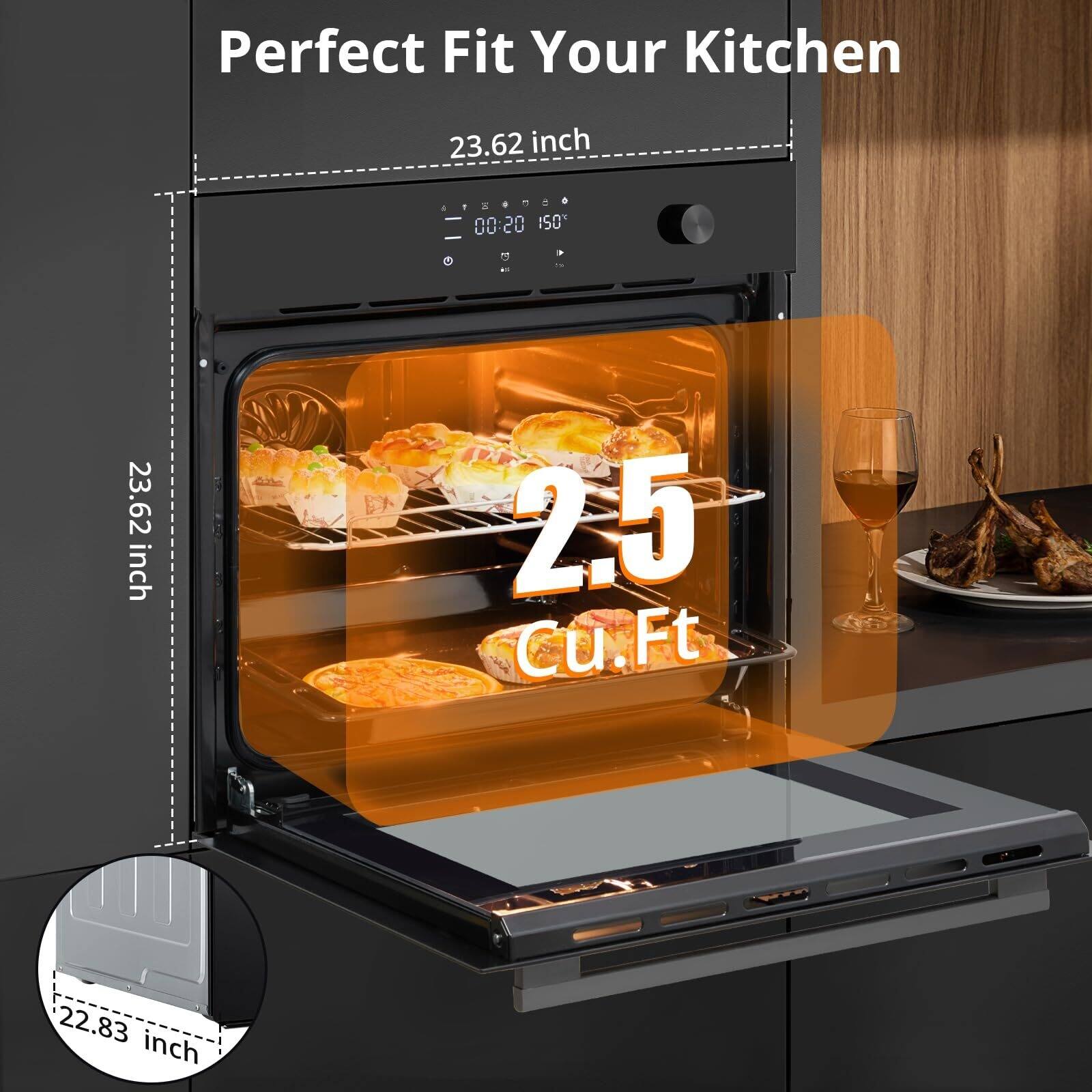 24" 2.5 CF Single Wall Oven, Builtin Convection Ovens with 11 Cooking